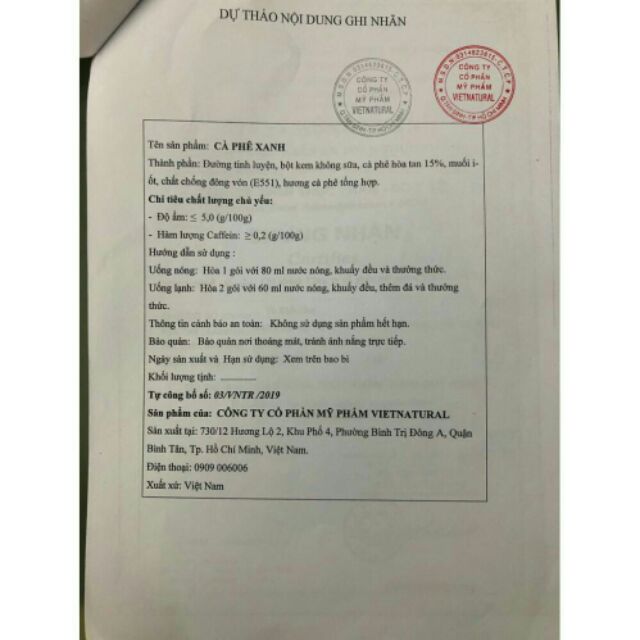 Combo 2 hộp cà phê xanh tem vàng chính hãng 10 gói/ hộp