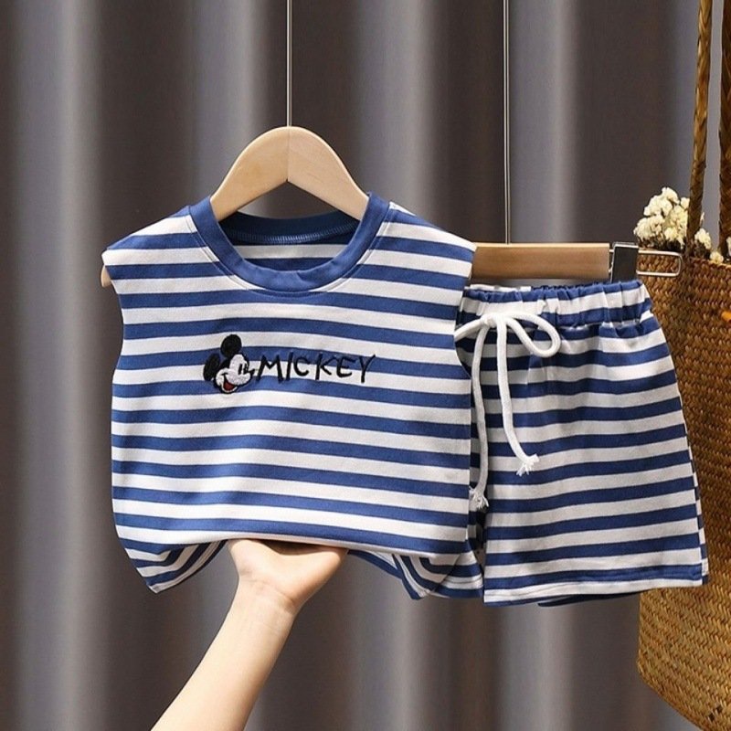 Đồ Bộ Sát Nách Kẻ Micki Cho Bé Trai Bé Gái Mặc Đều Xinh Chất Cotton Cao Cấp - MINKY SUN