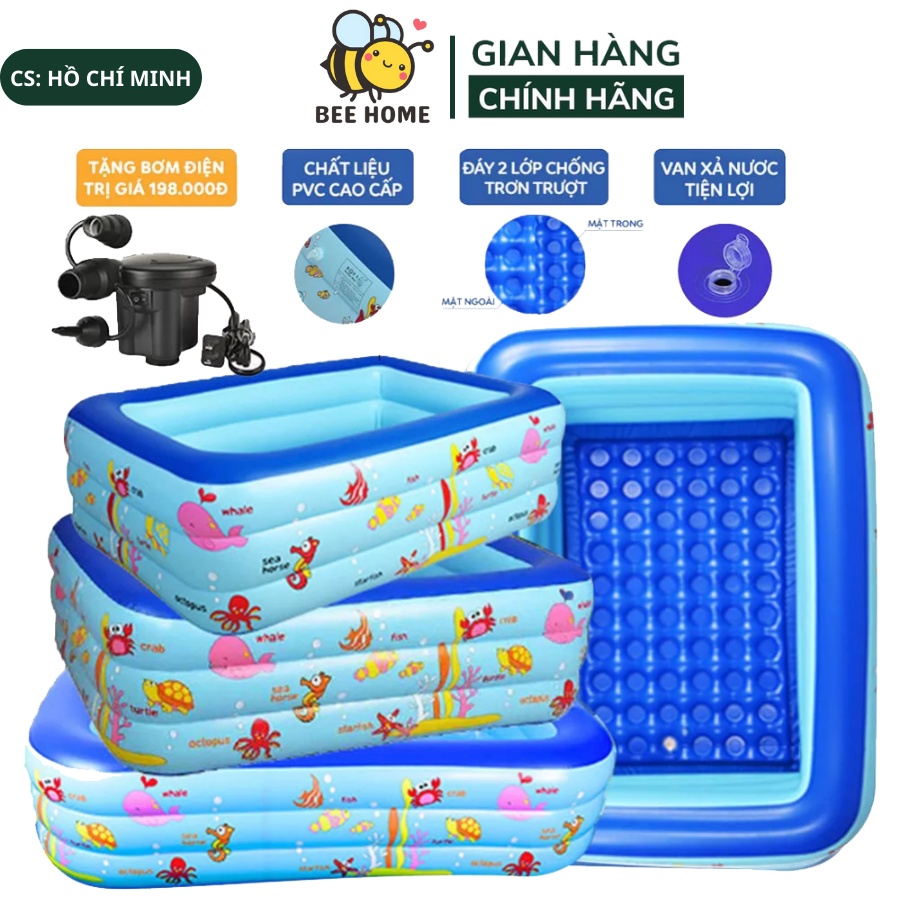 Bể bơi cho bé, hồ bơi phao bơm hơi tại nhà, có đế chống trượt, nhiều kích thước, lỗi 1 đổi 1 khi nhận hàng