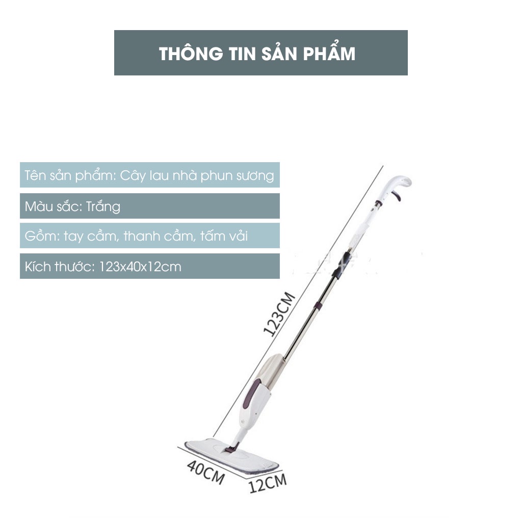 Cây lau nhà phun sương cao cấp, chổi lau nhà xịt nước thông minh đầu xoay 360 độ