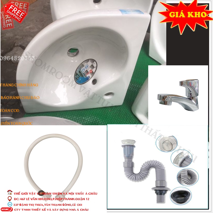 Chậu lavabo góc treo tường giá rẻ lắp nhà trọ CÓ KÈM BÁT TREO