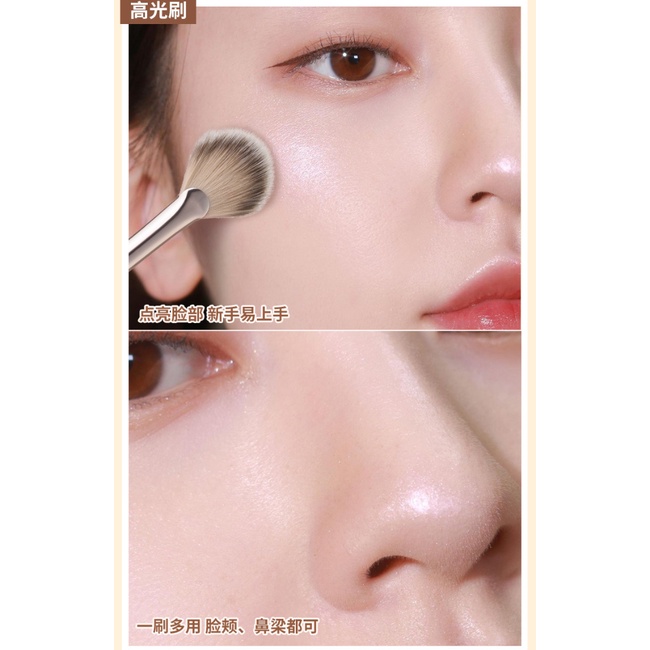 Cọ trang điểm phấn má và phấn bắt sáng GECOMO tay cầm bằng gỗ