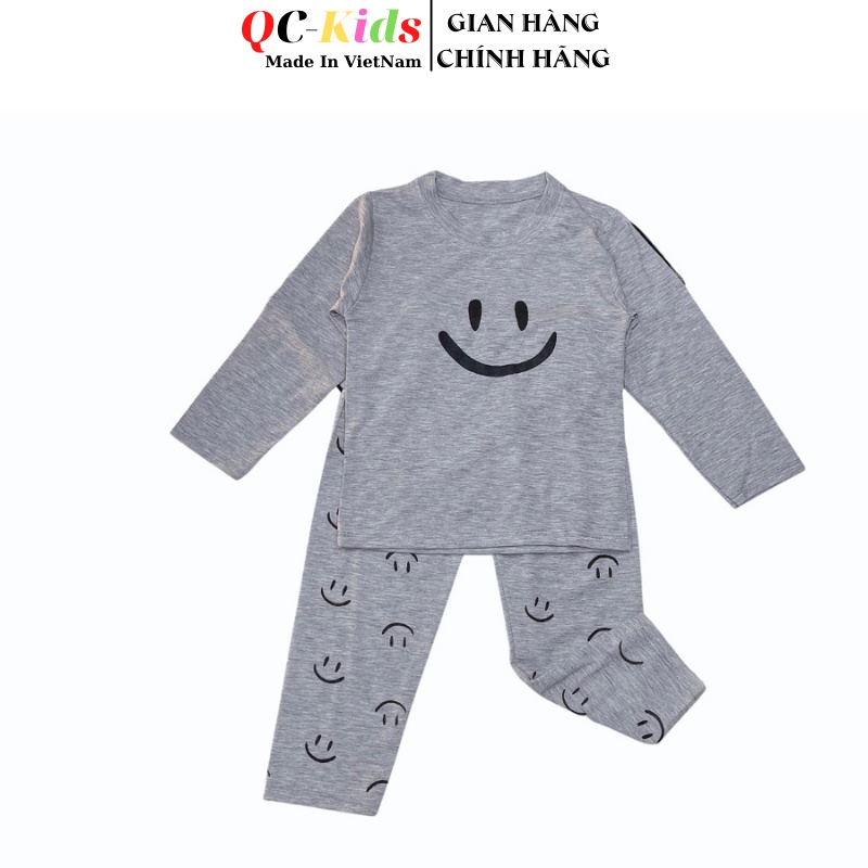 Bộ quần áo thu đông dài tay trẻ em in hình icon mặt cười chất cotton cho bé trai và gái 8-18kg