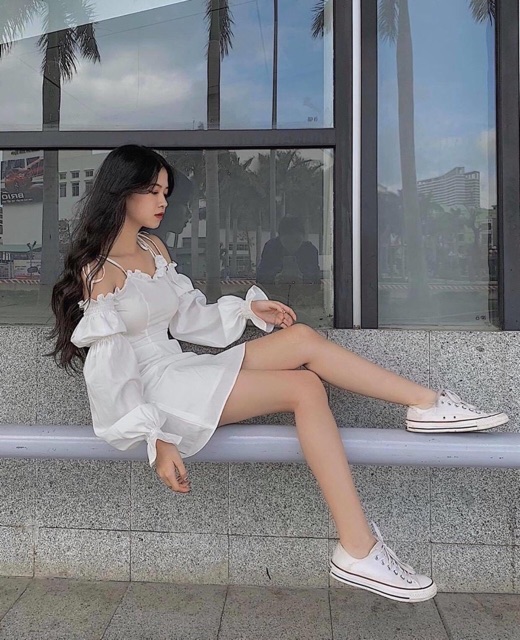 ✨Đầm Rớt Vai Tay Bo ( Có Đệm Ngực) | BigBuy360 - bigbuy360.vn