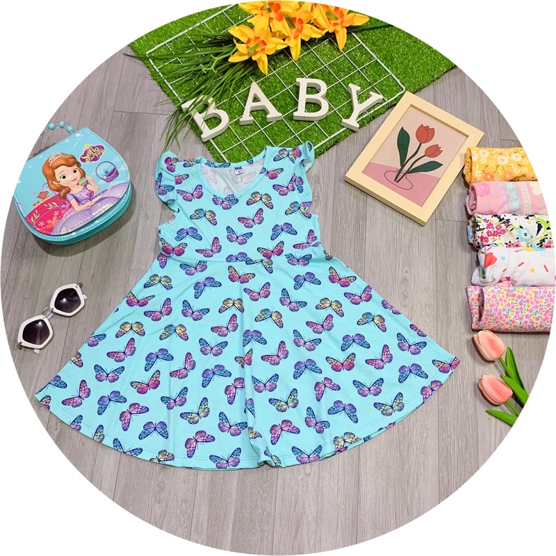Váy thun bé gái váy đầm cánh tiên thun cotton xuất dư siêu mềm mát xinh xắn cho bé 10-25kg