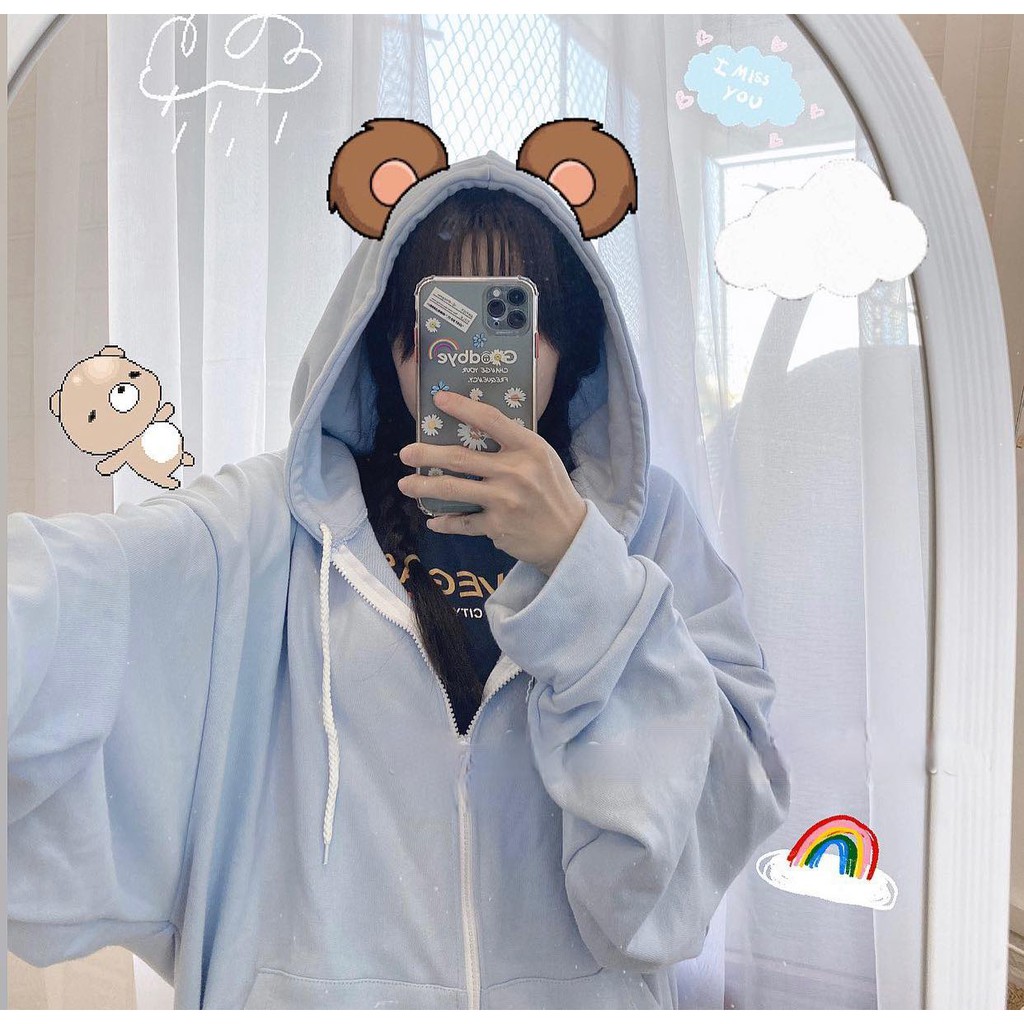 Áo khoác hoodie trơn form rộng màu XANH ( ảnh thật) ❤️/Nam nữ unisex  Áo khoác dây kéo Jaystoree