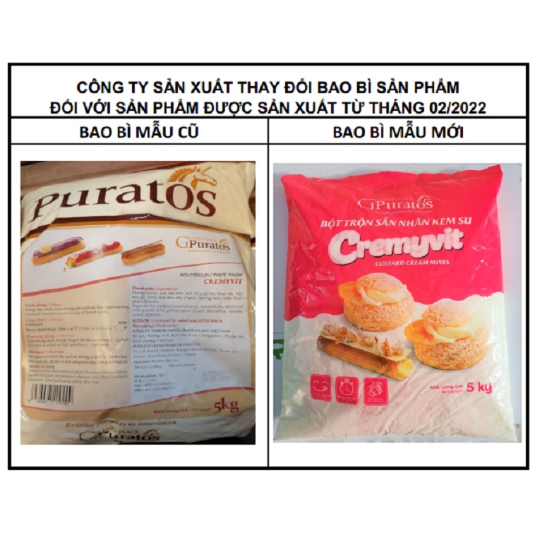 [TÚI LỚN 5Kg – CREMYVIT ] BỘT TRỘN NHÂN KEM SU [VN] PURATOS Custard Cream Mixes