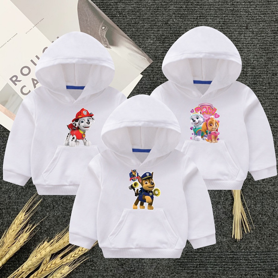 Áo khoác hoodie in hình đội chó cứu hộ paw patrol màu trắng cho bé trai bé gái