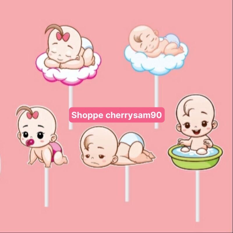 ( 1 set 6 que)Set cắm trang trí bánh sinh nhật hình baby