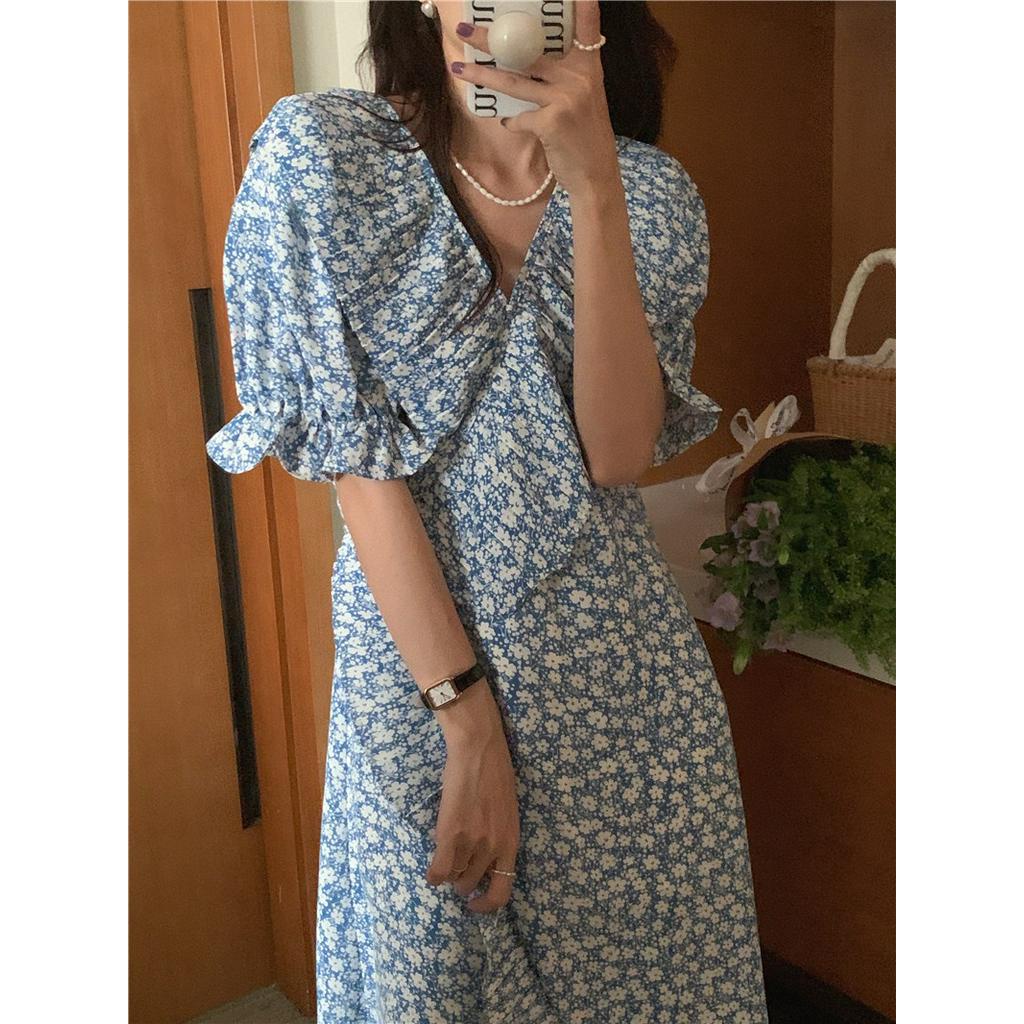 Đầm Hoa Xếp Ly Cột Dây Phong Cách Retro Thời Trang Mùa Hè 51125