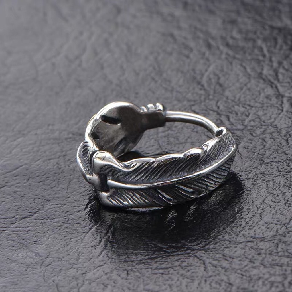 Bông tai, Khuyên tai nam dáng tròn hình lông vũ phong cách Hong Kong cánh tính mạnh mẽ, Unisex, 1 chiếc