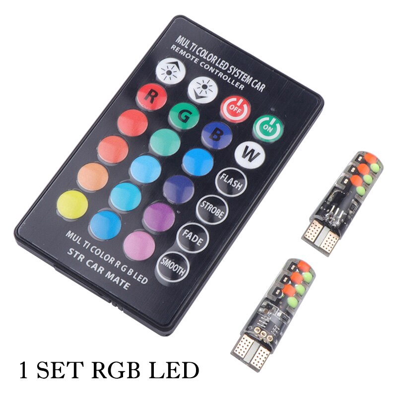 T10 6SMD 5050 RGB LED Car Lights Set LED Bulbs, RGB Flashing Cilicone Car Width Lamp With Remote Control 12V