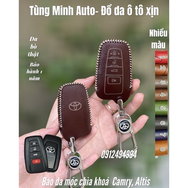 Bao da móc chìa khoá xe ô tô Toyota Camry 21-22, Altis 21-22 da bò khâu tay