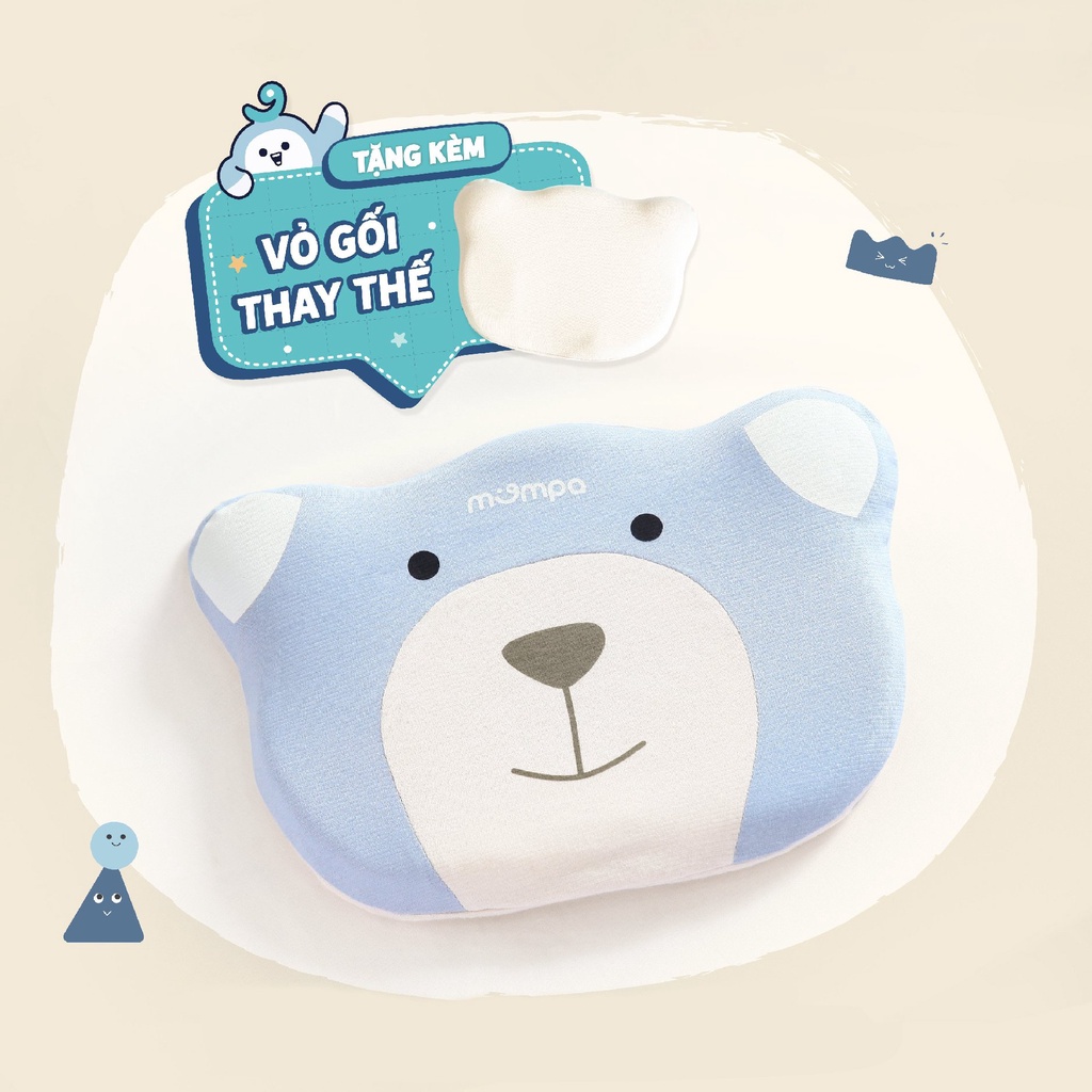 Gối sơ sinh chống bẹt đầu Mompa ruột gối chất memory foam GẤU POLLO tặng 1 vỏ gối 031