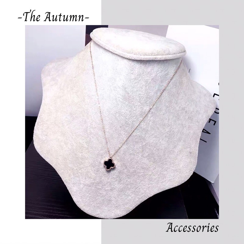 Dây chuyền mạ bạc s925 hình hoa bốn cánh đen thời trang phong cách Hàn Quốc cho nữ - The Autumn Accessories