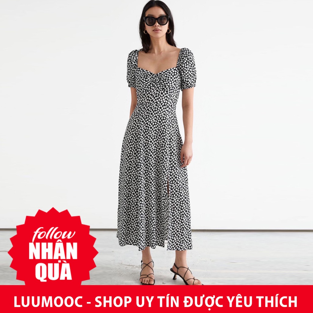 Đầm Zara ô đen trắng dịu dàng mặc thon gầy DO07DDG64N10