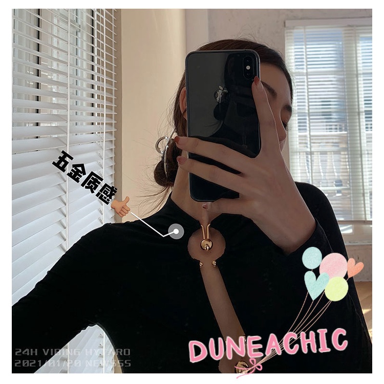 DUNEA Áo liền quần dài tay eo cao phối nút kim loại dành cho nữ