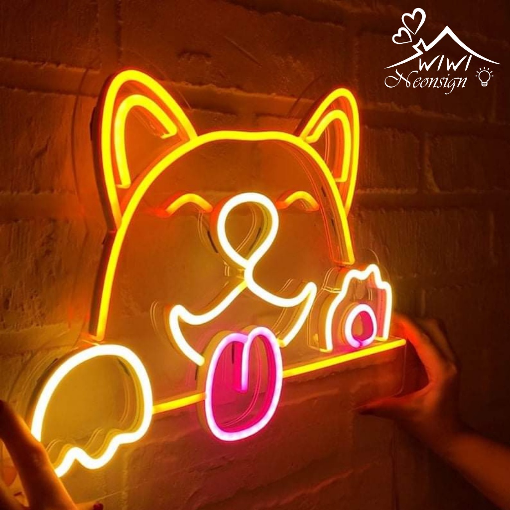 Đèn led neon treo tuong hình thú cưng chó mèo trang trí decor phòng ngủ góc làm việc shop pet