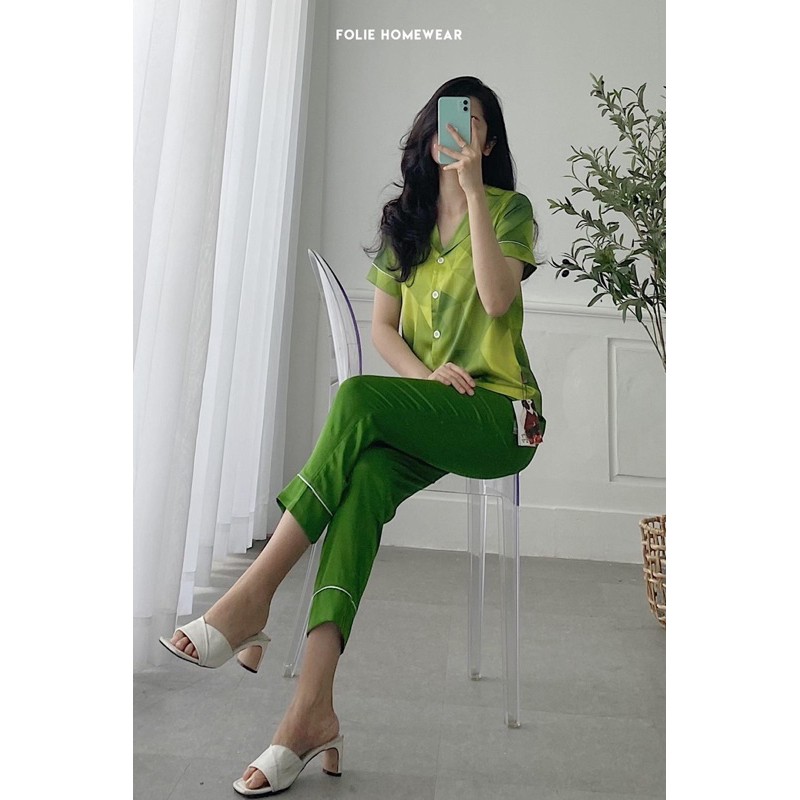 Folie Homewear đồ mặc nhà áo có tay quần dài lụa FB36.15