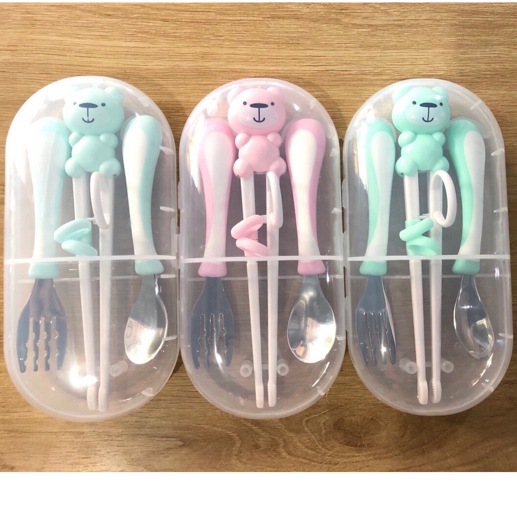 Bộ Muỗng + Nĩa + Đũa Tập Ăn An Toàn Cho Bé
