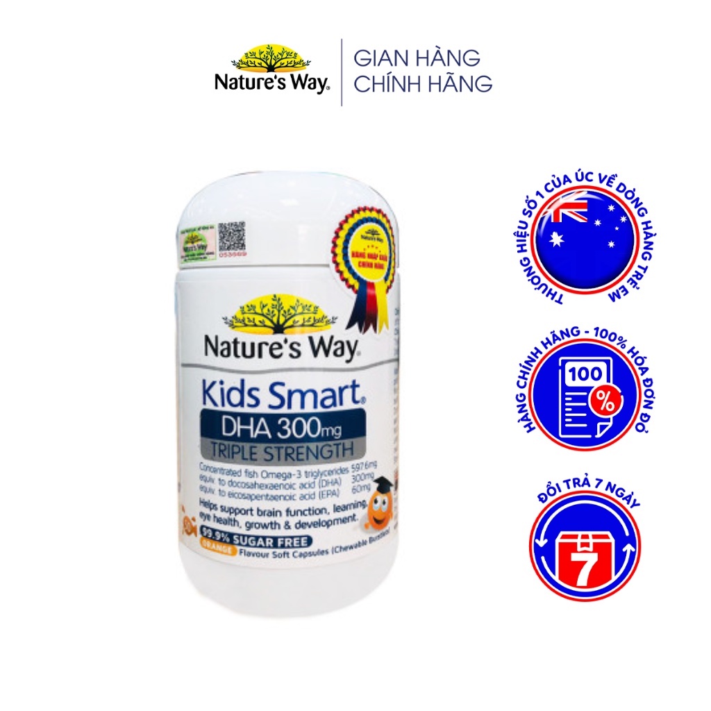 Viên Nhai Nature's Way Kids Smart DHA 300mg Triple Strength Tăng Cường Sự Phát Triển Của Trẻ 50 Viên