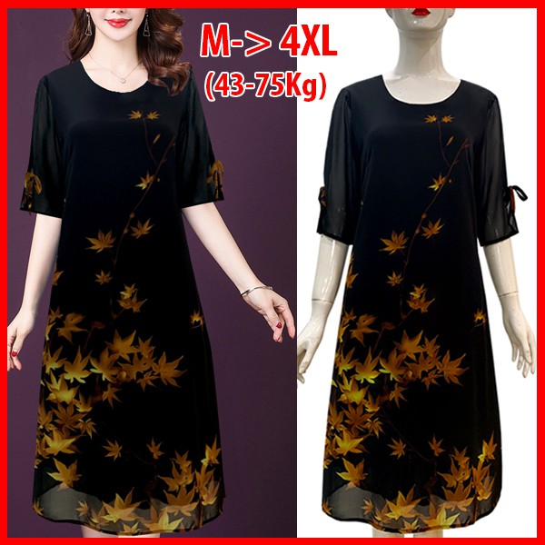 GOTI- Đầm Trung Niên Dáng Suông Giấu Bụng Form Chữ A Vải Voan 2 Lớp Có Túi Cho Mẹ U50 U60 3226 3340 | BigBuy360 - bigbuy360.vn