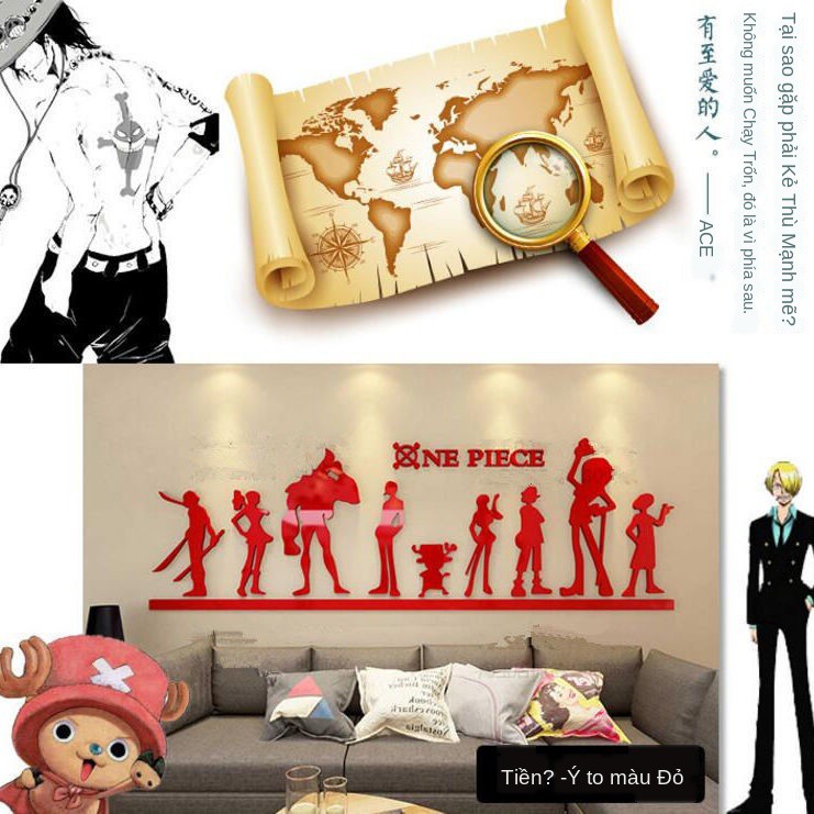 ❐One Piece Cartoon Anime Dán tường 3D Acrylic Ba chiều Phòng ngủ Cậu bé Ký túc xá Nền đầu giường Trang trí