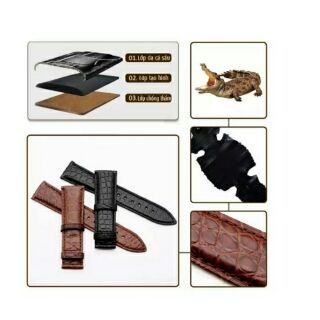 Dây đồng hồ da cá sấu size 22