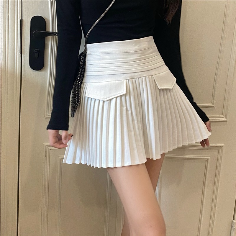 [HÀNG CÓ SẴN] Chân váy xếp ly đen trắng túi nắp hàng Quảng Châu