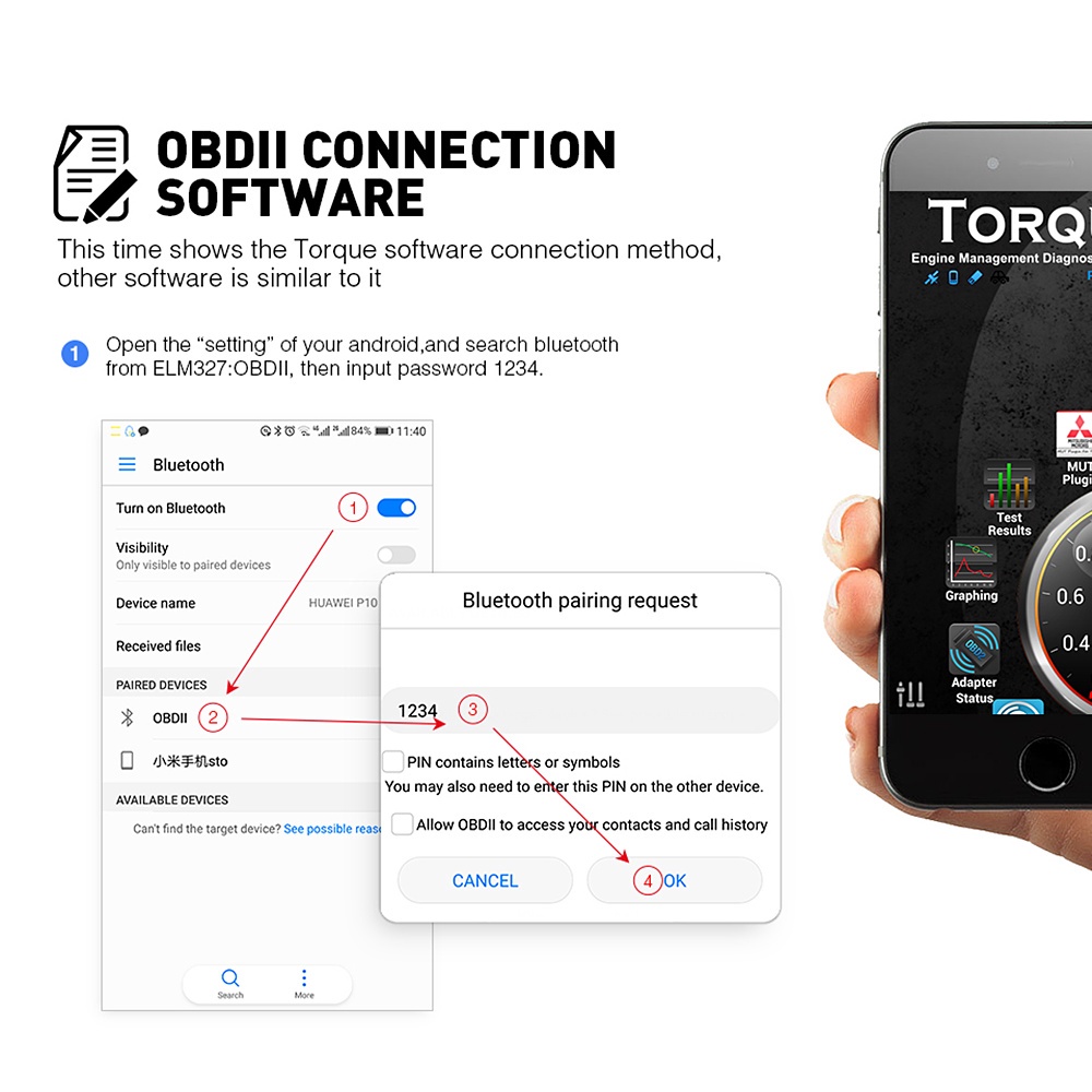 Thiết Bị Quét Mã Vạch Bluetooth Tương Thích Với Elm327 WiFi v2.1 OBD Cho Android Windows Symbian
