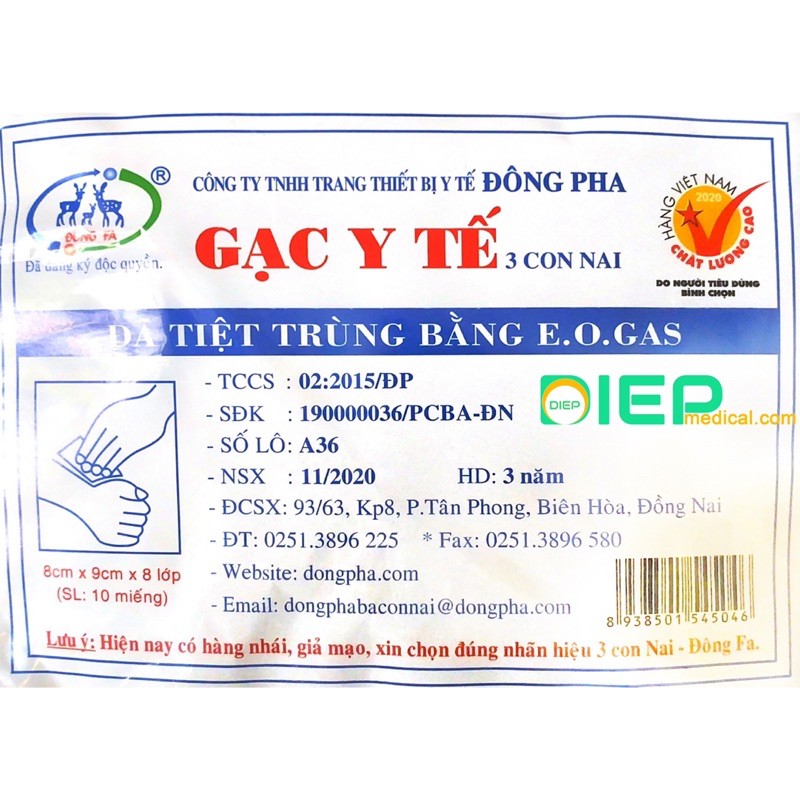 ✅ GẠC Y TẾ 3 CON NAI ĐÔNG PHA - Băng vải cuộn 3 Con Nai (Đông Pha)