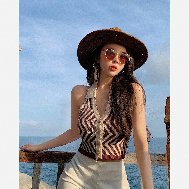 Áo Hai Dây Cổ Chữ V Kẻ Sọc Màu Tương Phản Quyến Rũ Cho Nữ | BigBuy360 - bigbuy360.vn