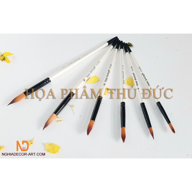 BỘ 6 CỌ ĐẦU NHỌN KEEP SMILING CÁN TRẮNG VẼ MÀU NƯỚC, ACRYLIC HẠNG HỌA SĨ