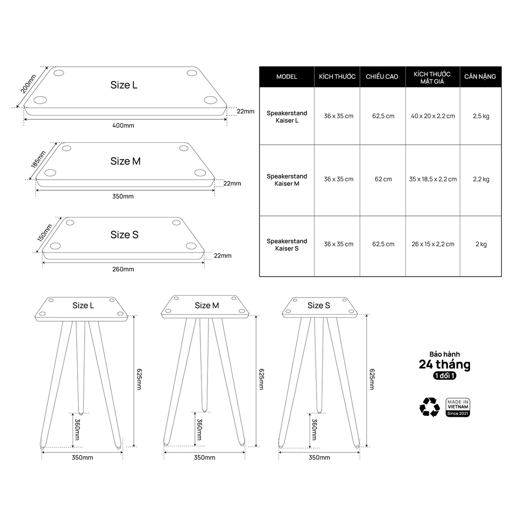 Chân loa Marshall - Hyperwork Kaiser gỗ Tần Bì