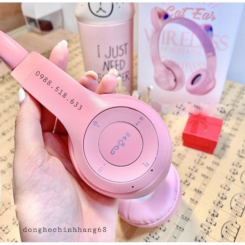 Tai Nghe Mèo Bluetooth P47M, Tai Mèo Dễ Thương Có Mic, Âm Bass Mạnh Mẽ Bảo Hành 12 Tháng