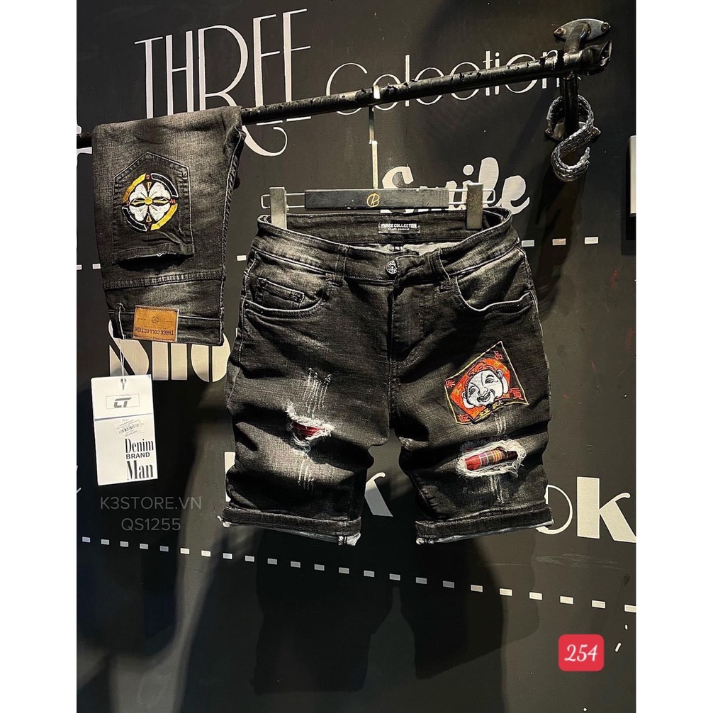 Quần short jean nam màu đen phối rách, quần sọt nam co giãn chất bò mịn xịn thời trang Tô Tồ Shop - MQ254