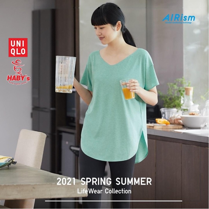 UNIQLO👐JAPAN_Áo phông (áo thun) Nữ cổ tim/cổ V chất làm mát - WOMEN Airism Seamless V-neck Long T-Shirt ❄️