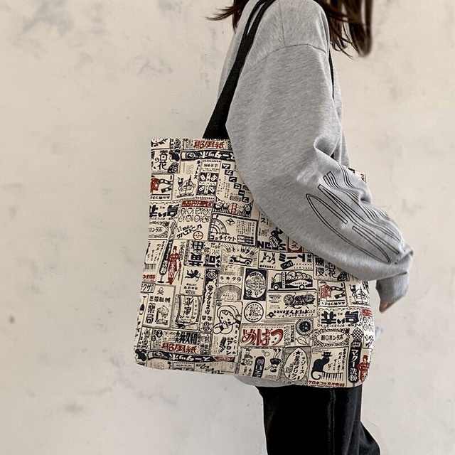 Túi Tote Nữ Túi Vải Canvas Vải Bố Vintage Hàn Quốc Ulzang Đeo Vai Cỡ Lớn Đi Học Đi Chơi Du Lịch Dạo Phố Yola TUIV.002