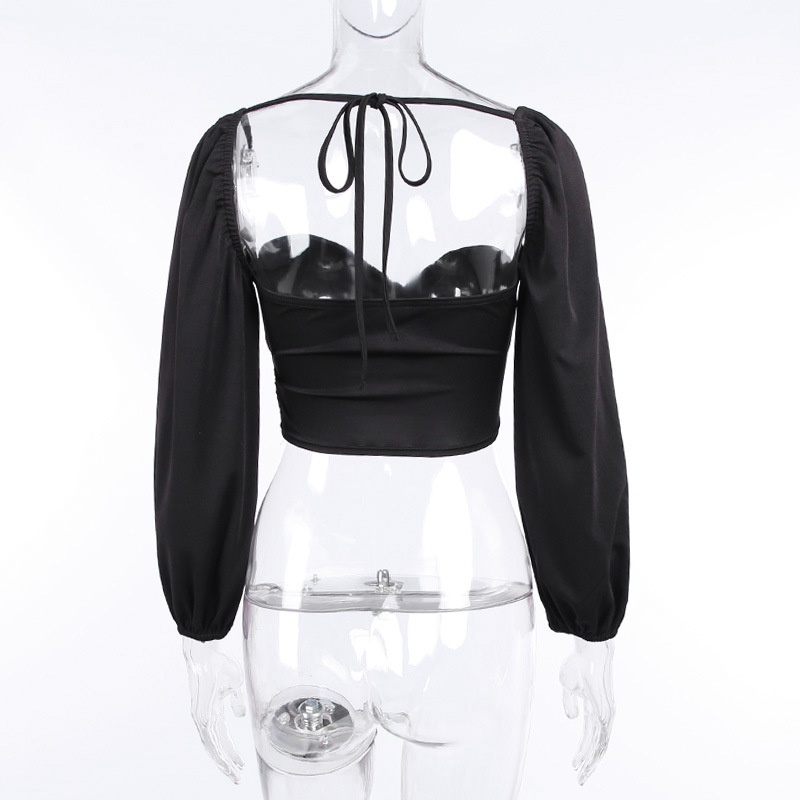 Áo Sơ Mi Cổ Vuông Tay Dài Hở Lưng Thời Trang Thanh Lịch Cho Nữ