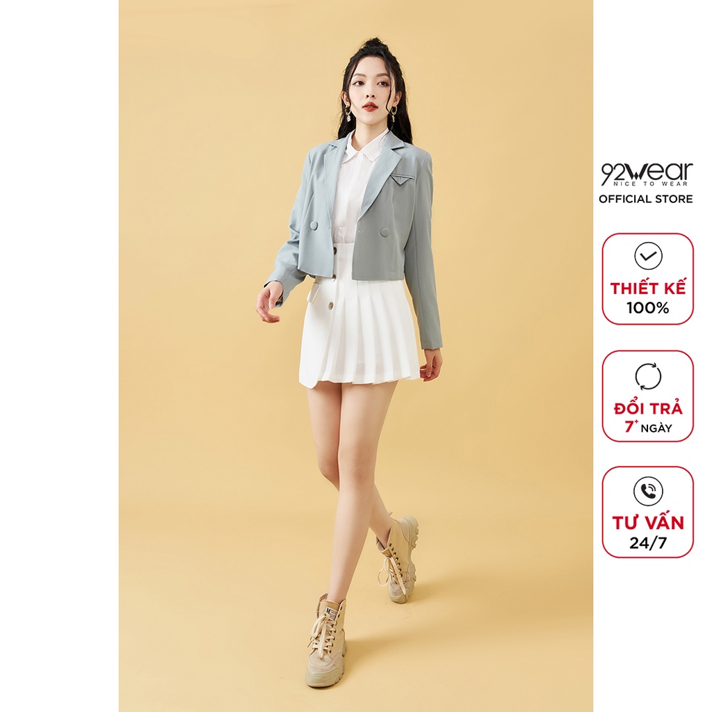 Áo vest nữ dài tay dáng ngắn 92WEAR, thiết kế thanh lịch ,chất liệu tuýt si cao cấp VBA1825 | BigBuy360 - bigbuy360.vn