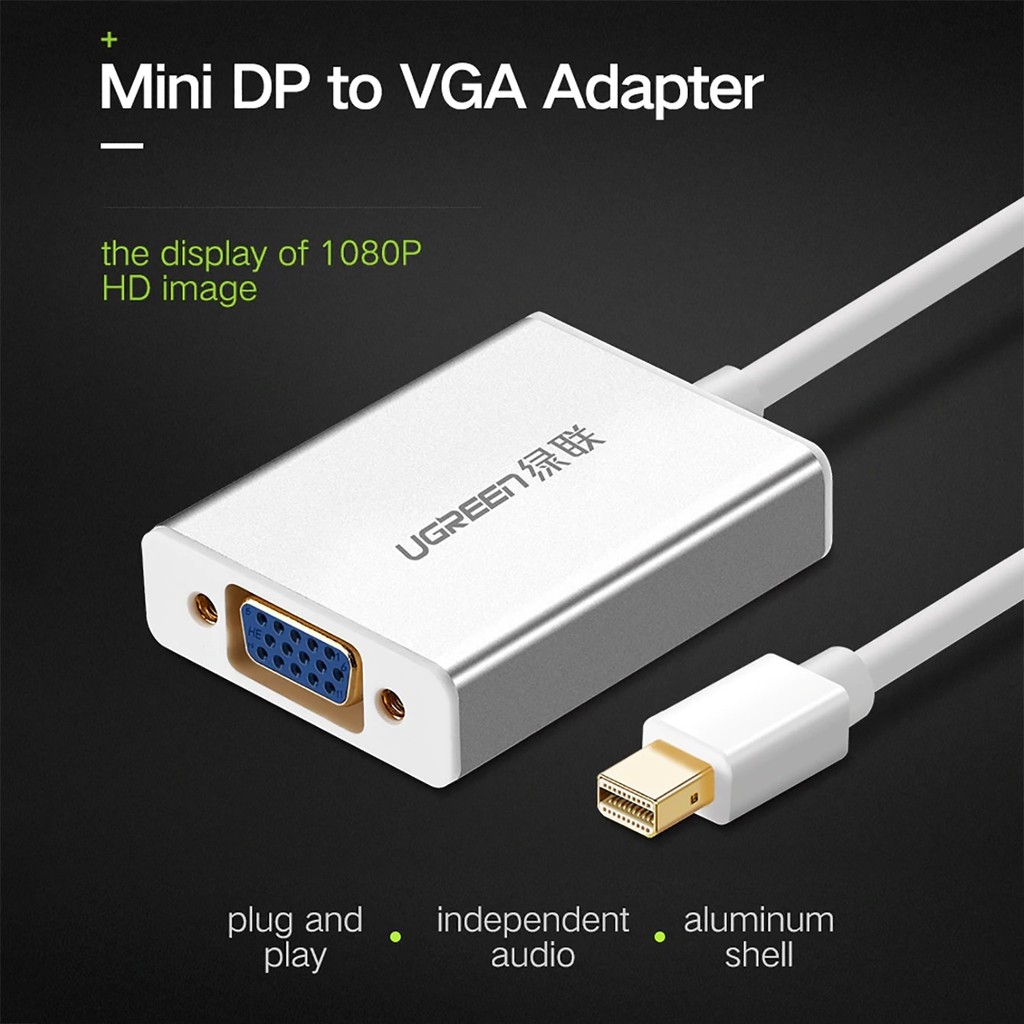 Dây chuyển đổi mini Displayport sang VGA Chính hãng Ugreen 10403 vỏ hợp kim nhôm MD107