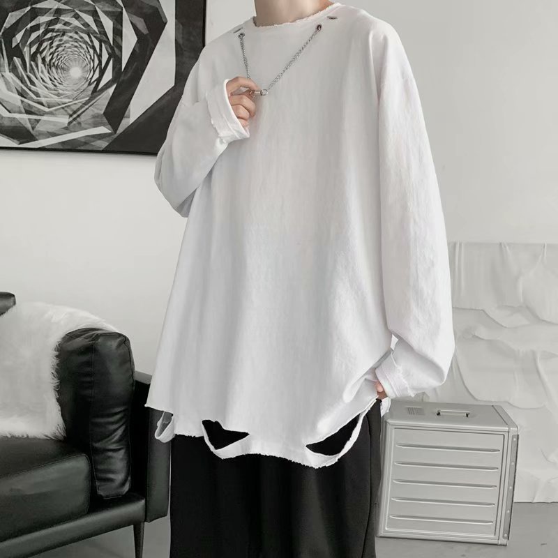 Áo sweater dành cho nam tay dài cổ tròn giả hai lớp dáng rộng thời trang mùa thu 2021