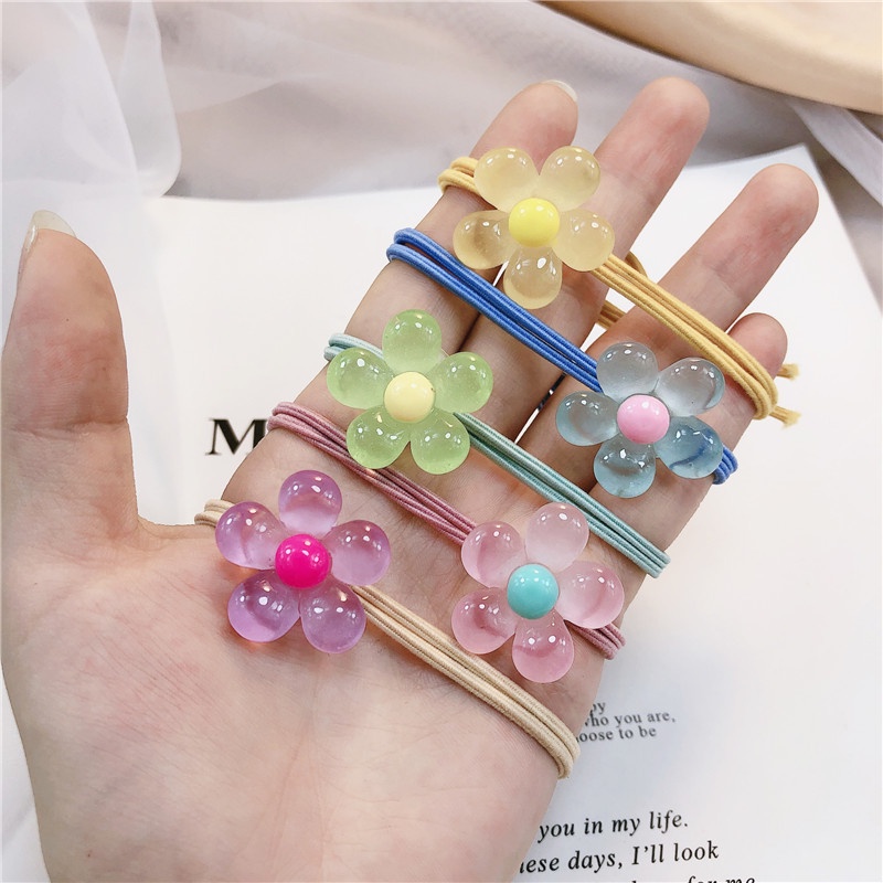 Dây Cột Tóc Cao Su Phối Hoa Dạ Quang Dễ Thương Đơn Giản Cho Nữ