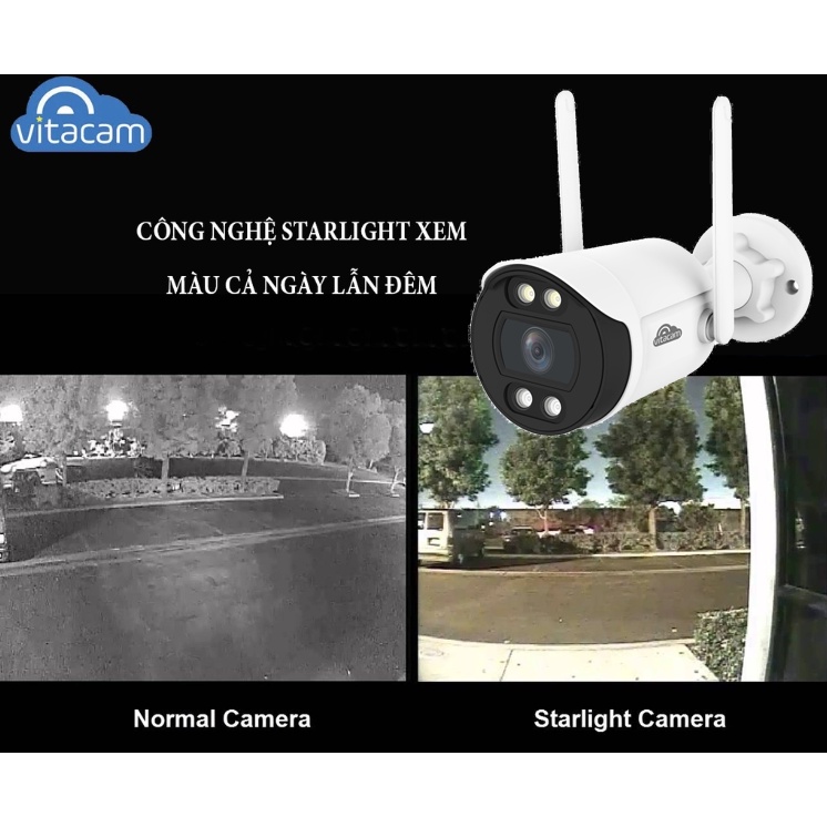 Camera IP wifi ngoài trời Vitacam VB1095 siêu nét 3.0 MPX ULTRA HD 2K độ phân giải 2304 x 1296 - có màu ban đêm