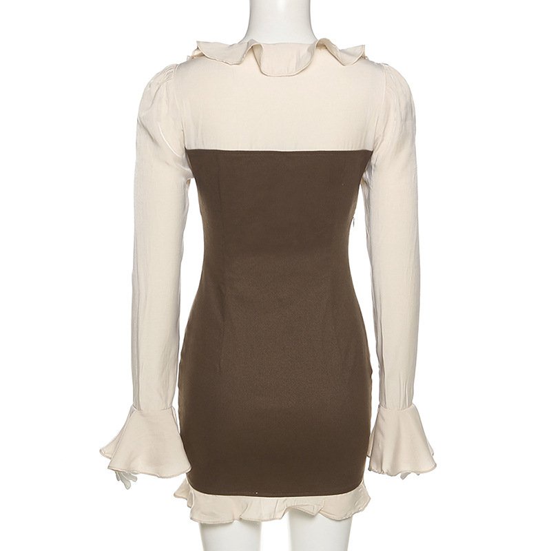 Đầm mini cổ vuông tay dài ống loe ôm dáng thời trang mùa thu cho nữ