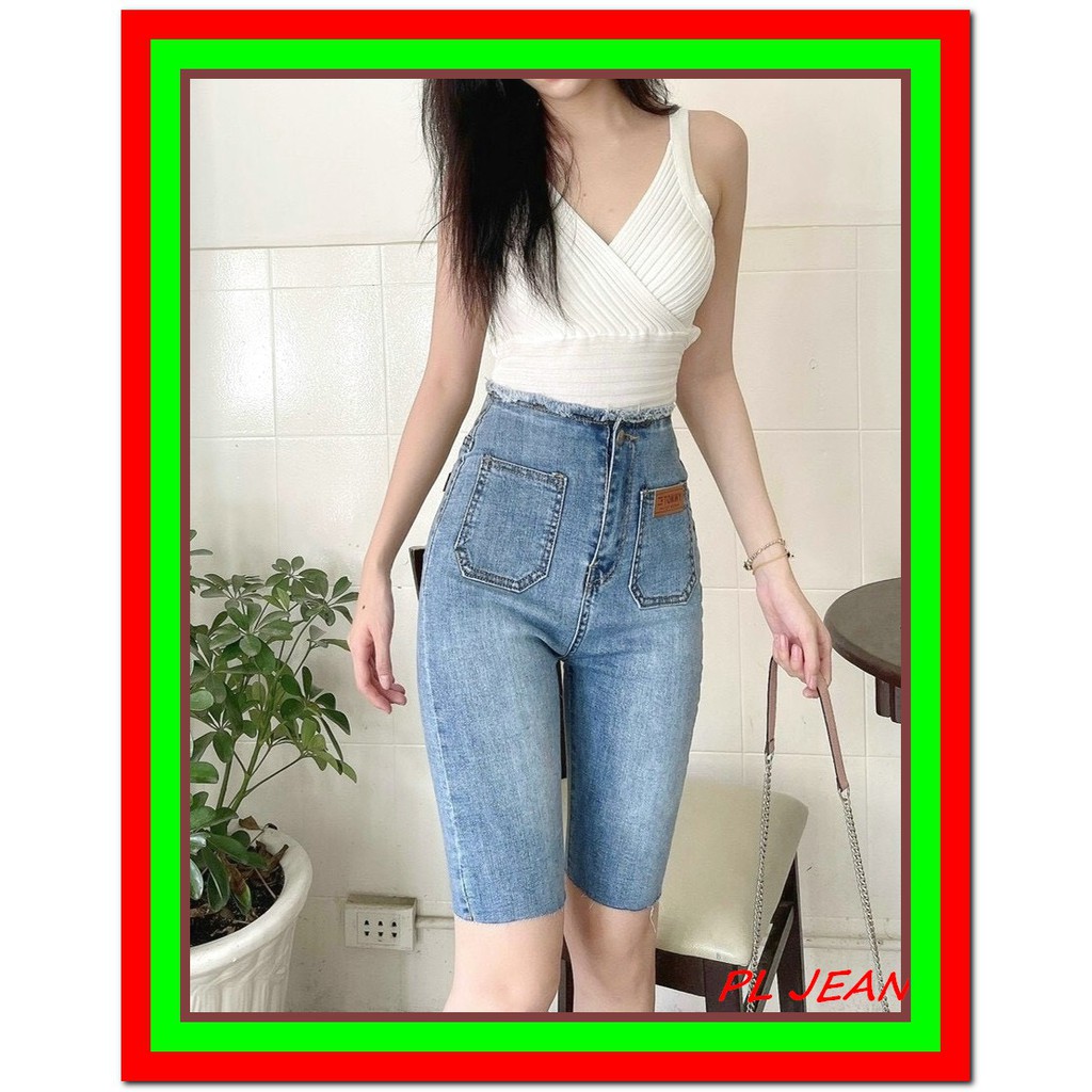 Quần jean nữ LỬNG TÚI BẦU LƯNG TUA RUA siêu đẹp màu xanh  siêu đẹp -1GG4