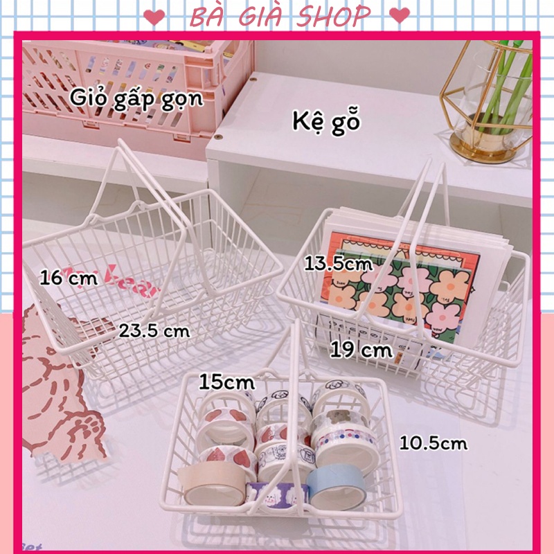 Giỏ sắt trắng đựng đồ phụ kiện chụp ảnh washi tape đa năng , trang trí cửa hàng, decor bàn học 3 size