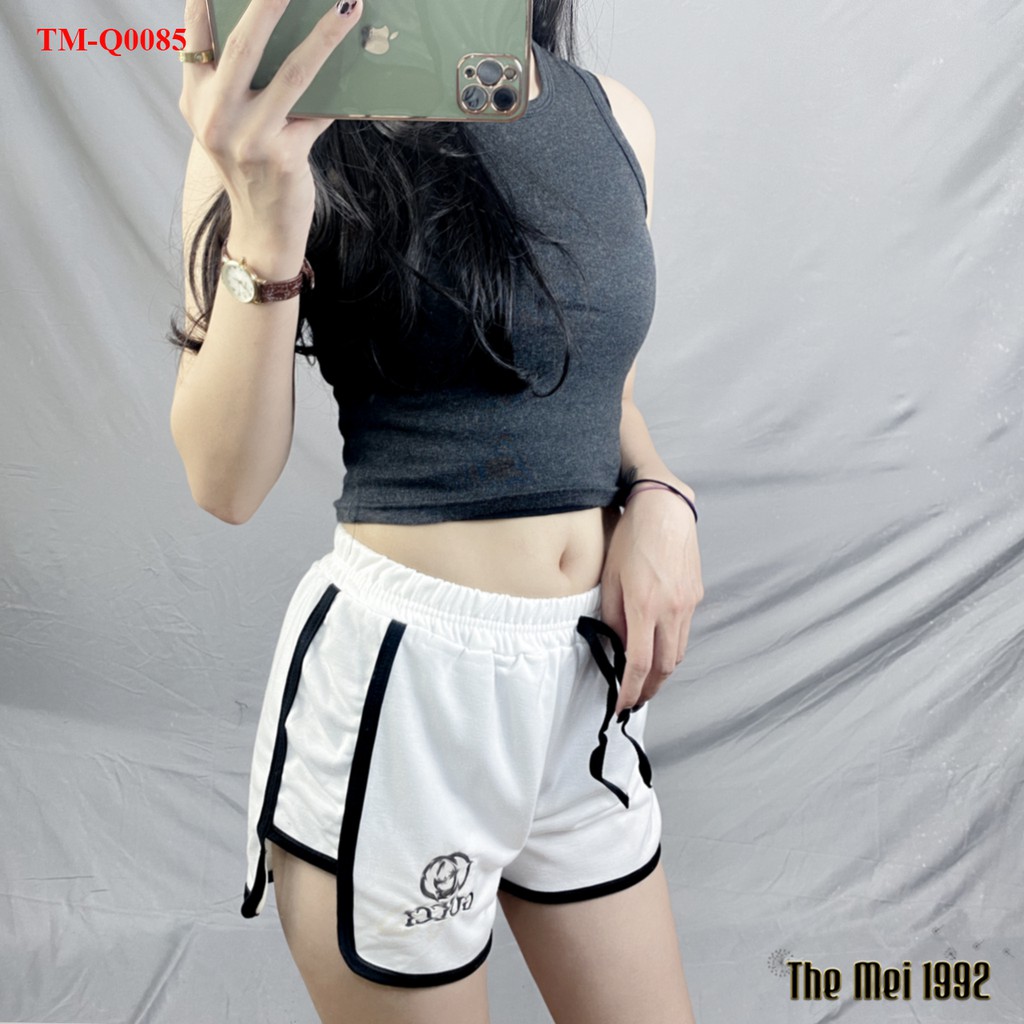 Quần đùi short nữ THE MEI 1992 cao cấp - Quần sooc nữ cạp chun chất cotton thể thao thêu chữ Gucci