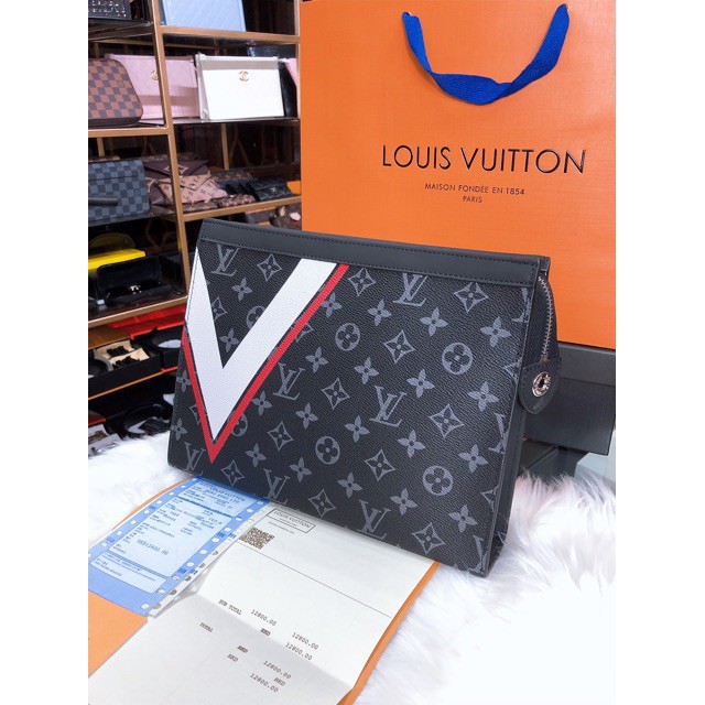 [Ảnh thật] VÍ clutch cầm tay doanh nhân LV SUPER VIP ‼️ fullbox , túi vải , card LOUIS VUITTON hoa đen