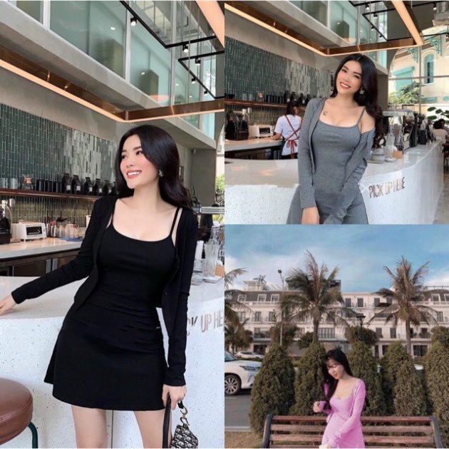 [Hot( ảnh thật) Set đầm body, váy hai dây kèm áo khóa ngoài dài tay